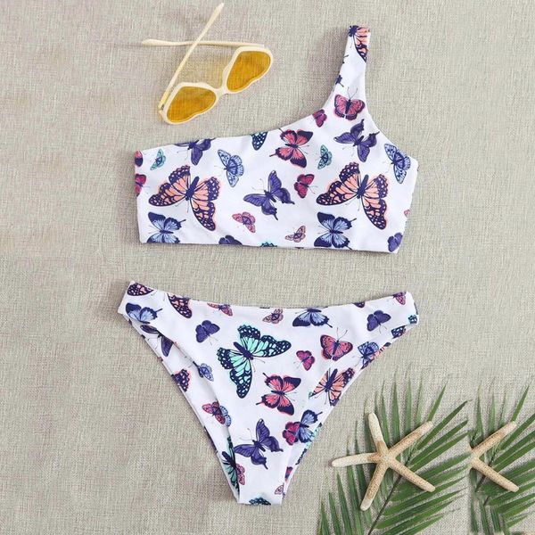 

#h40 women butterfly print high waist bikini set two pieces bikinis 2020 mujer swimwear women push up bikini swimsuit beachwear, White;black
