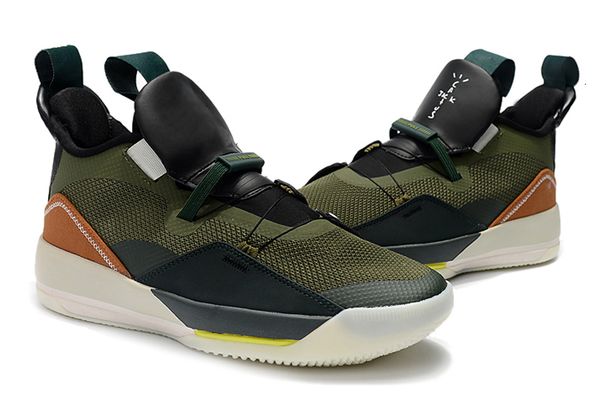

jumpman 33 travis x black armygreen olive men basketball shoes 13s dmp grey toe history of flight sneakers size 40-46