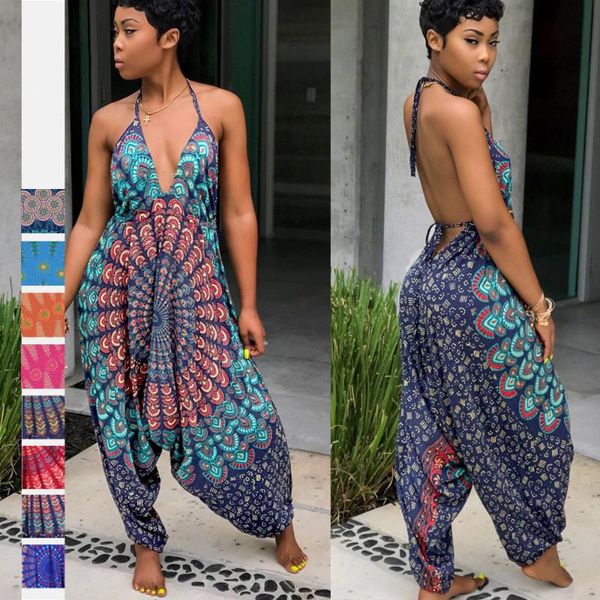 

women's jumpsuits & rompers africa jumpsuit women vintage summer casual streetwear loose world apparel party vacation maxi slim fit spo, Black;white