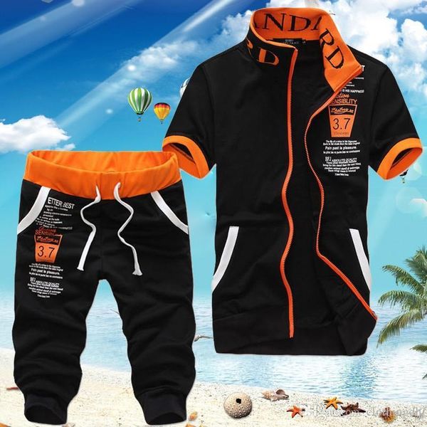 

2018 men's casual tracksuits suit set fashion summer plus size short sleeve polo t shirt + pant men sportswear clothing asian size -xx, Gray