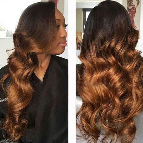 

гх ombre body wave связка # 1b / 4/27 коричневых белых бразильской объемной волна человеческих волос пучки ombre девственница бразильских во, Black