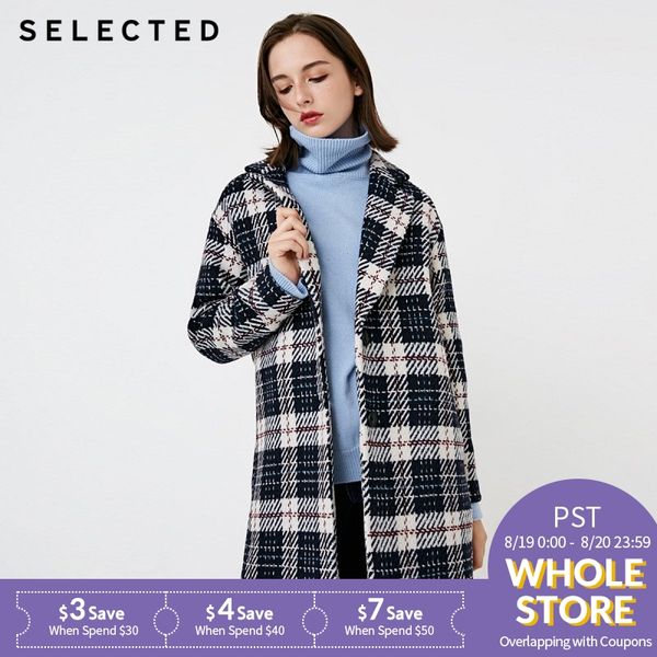 

selected autumn and winter new women's with wool contrast plaid woolen coat s |418427512, Black