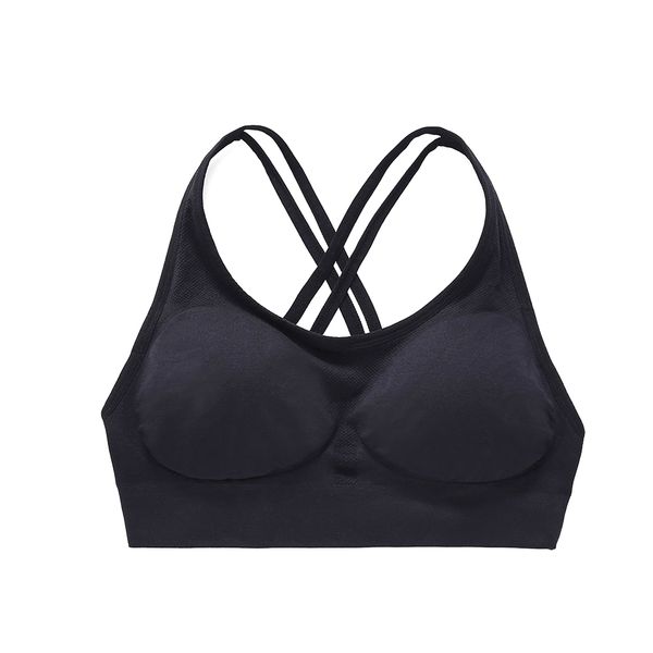 

solid elastic fitness crossed back workout strong support gym running yoga vest push up women sports bra seamless breathable, White;black