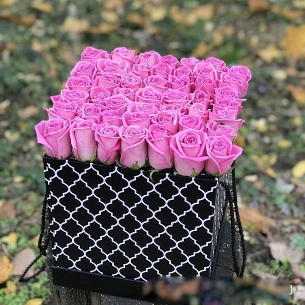 

9674-square hug bucket flower gift box three-piece flower box packaging material gift