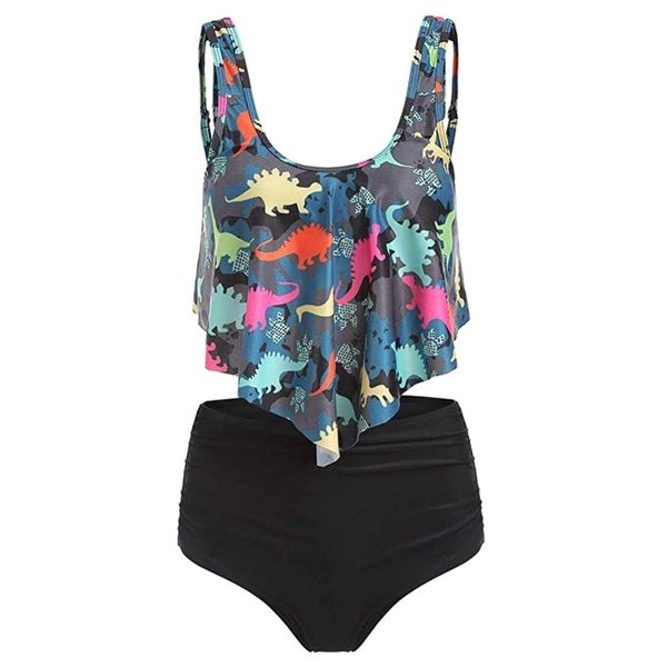 

women's bikini set swimsuit high waist dinosaur print swimsuit fashion beach swimwear two piece, White;black