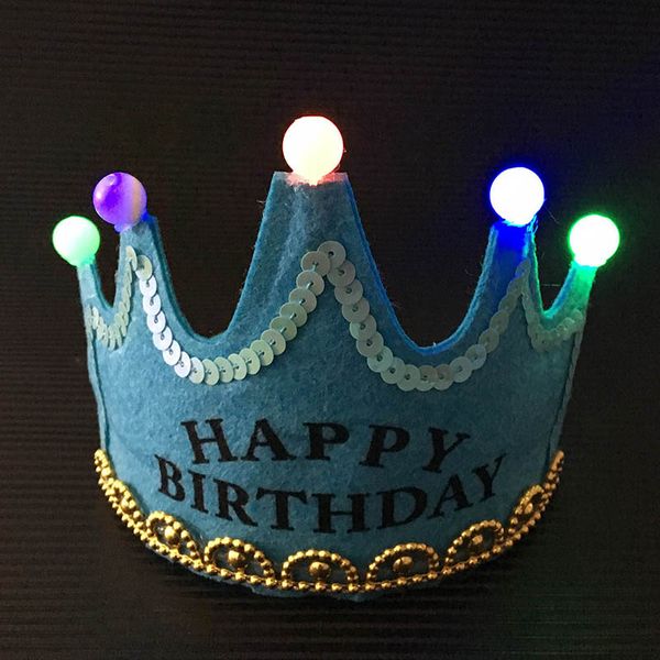 

led light up birthday hat princess king happy birthday crown cap headband christmas party decor headband without battery