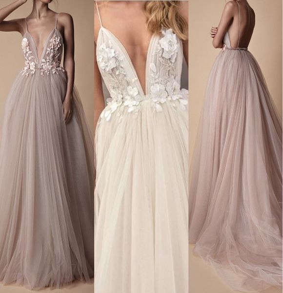 

champagne long wedding dresses 2019 new arrival backless sweep train flowers a line beach bridal gown, White