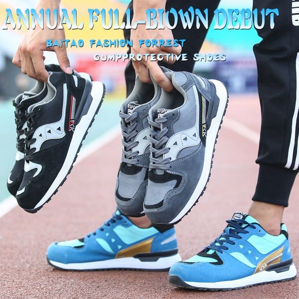 

2019 men's steel toe plate work safety shoes wild men's breathable outdoor sports boots anti-smashing perforated working boots, Black