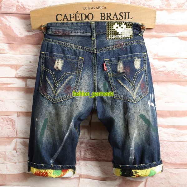 

new summer mens holes denim shorts fashion men denim jeans slim straight pants trend mens pants 19s b070602, Blue