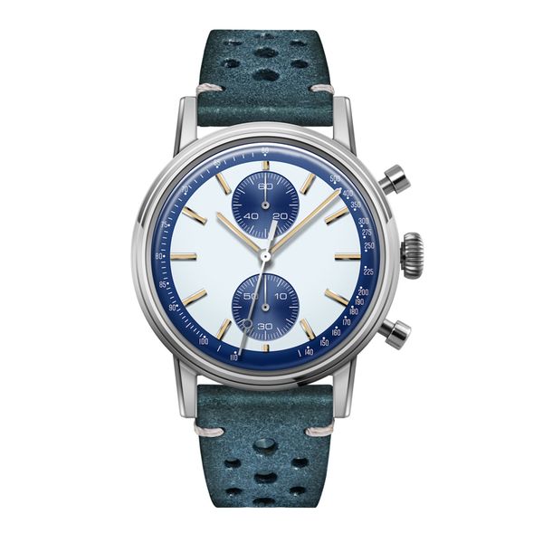 

mens steel chronograph watch blue leather chronograph watch, Slivery;brown