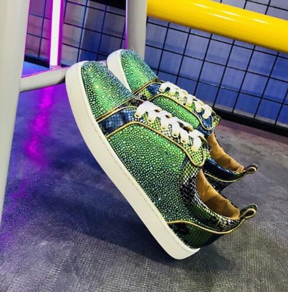 

wholesale men women rhinestone high shoes famous designer brand red bottom sneakers mens shoes with box and dustbag, Black