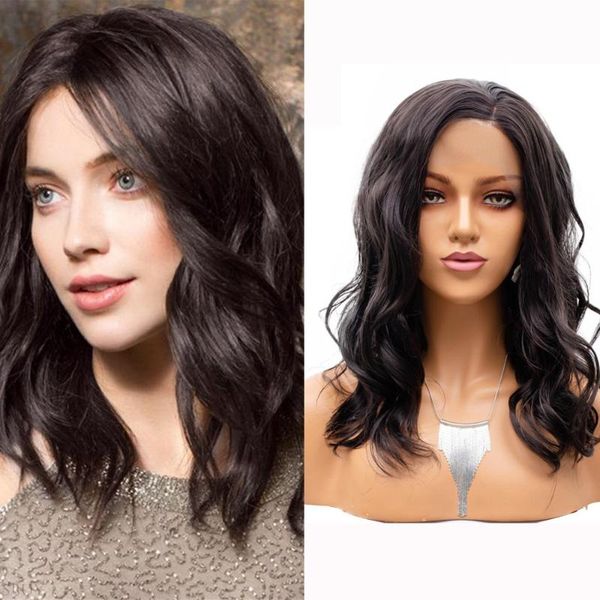 

synthetic wigs charisma nut-brown bob wavy hair for all skins women lace front be restyled daily wear heat glueless fiber, Black