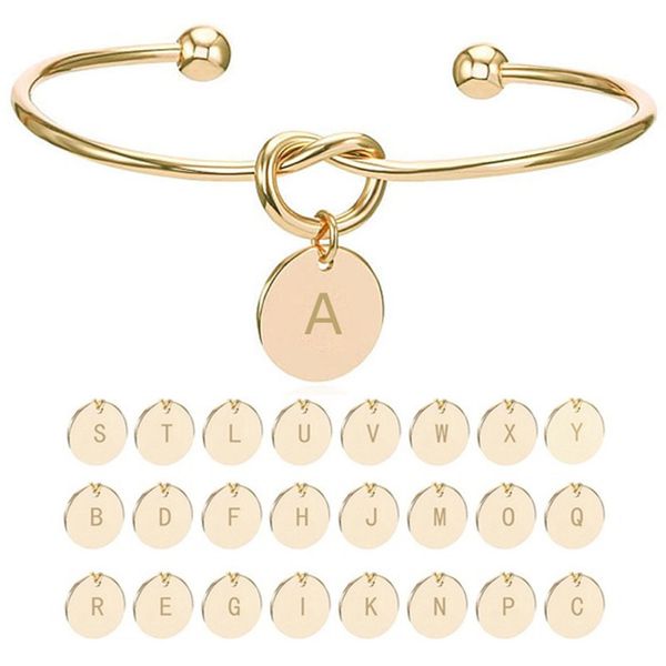 

26 letter alloy knot heart name bangle girl round pendant chain & link bracelets for women girlfriend gifts jewelry, Black