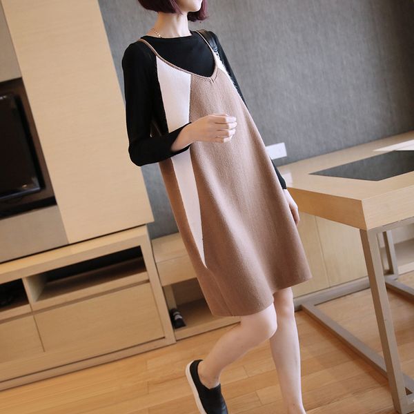 

fashion tide new spaghetti strap dresses for women spring fashion v-neck sleeveless knitting dress vestido yg291, Black;gray