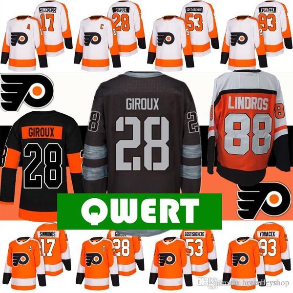 

nhl real philadelphia flyers jersey hockey jerseys 28 claude for giroux 93 jakub voracek 53 shayne gostisbehere 17 wayne simmonds, Black;red