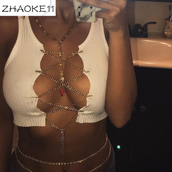 

red black white metal chain sleeveless crop clubwear women adjustable lace up hollow out tank tees camisole