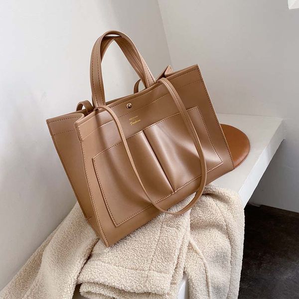 

brand design retro fashion big tote bag new quality pu leather simple women handbag ins casual shoulder messenger bags purse