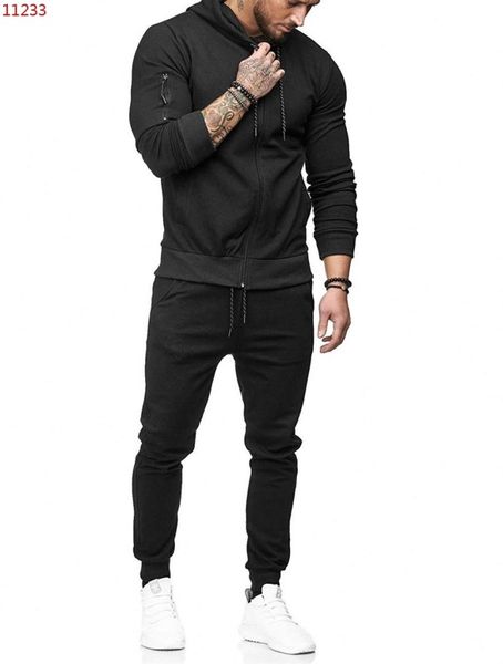 

2020 autumn and winter new style men's sport suit hoodie + casual pants arm zipper decorations fitness casual wear, Black