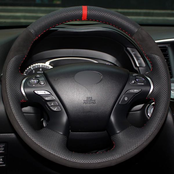 

black natural leather black suede car steering wheel cover for infiniti jx35 m35 m25 m56 q70 qx60 nissan murano pathfinder