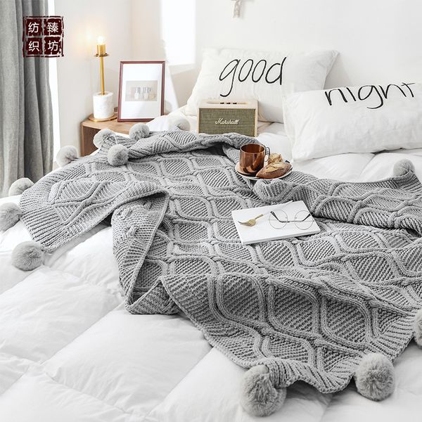 

explosion models net red ball blankets chenille knit hair ball blanket northern european-style tapestries air conditioning blanket sofa blan