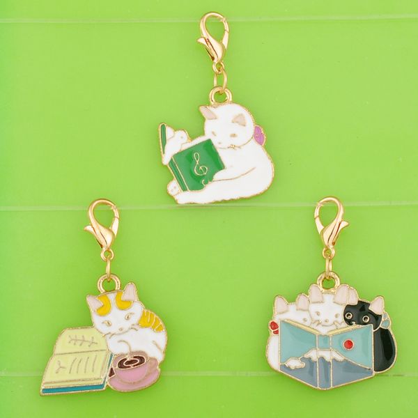 

charms diy metal dangle enamel color learning cat kitten with clasp pendants for bracelet/necklace/earring jewelry making charm, Bronze;silver