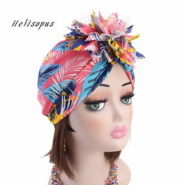 Helisopus Fashion Women Turban Flower Print Twist Knot India Chemo