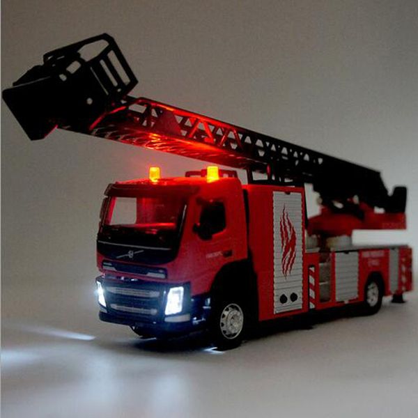 

new 1:50 alloy ladder truck fire truck engineering vehicle simulation sound and light truck firetruck child educational toy y200317