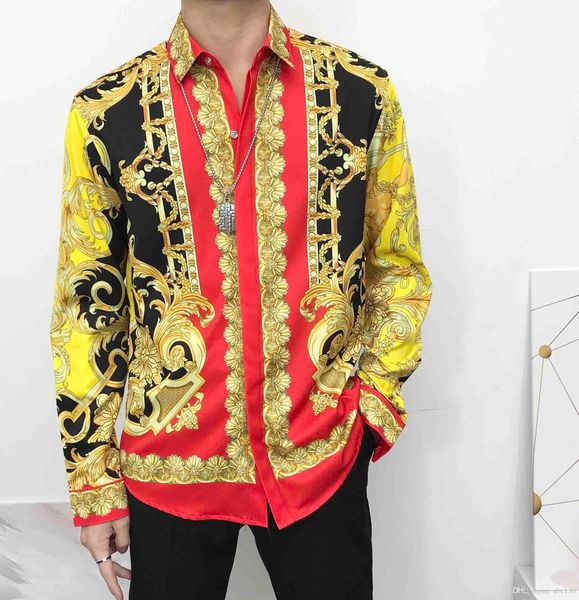 

new products flower men's casual shirt 2020 print color slim medusa silk shirt long sleeve asian code ing