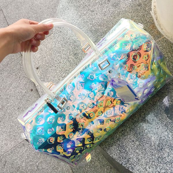 

La er geometric handbag tran parent luggage bag colorful travel bag women tote handbag duffle bag ummer beach gym handbag ffa1988