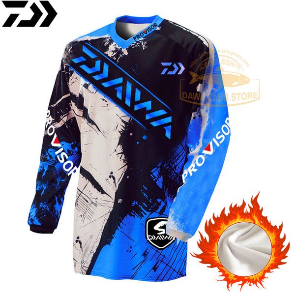 

2020 thermal fishing clothing dawa thicken winter fleece fishing jersey long sleeve thermal underwear clothes sweater, Camo;black