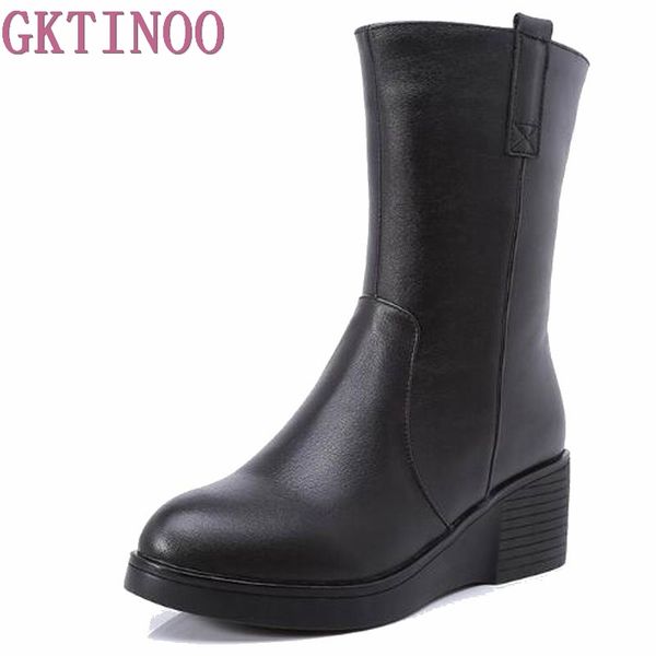 

women's winter shoes natural wool genuine leather women winter boot knee high boots women shoes hy039, Black
