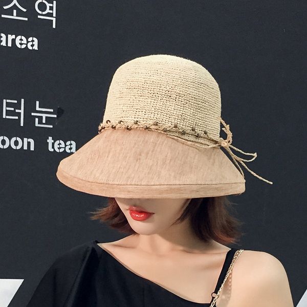 

summer fisherman lady all-match pure hand hook lafite dome fisherman sun sun hat bow sunshade hat, Blue;gray