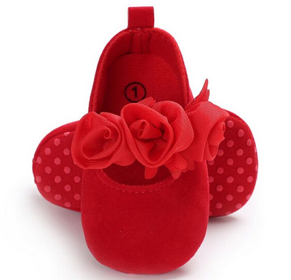 

lovely toddler baby girl flower crib shoes princess newborn soft red white prewalker non-slip kids soft sole shoes