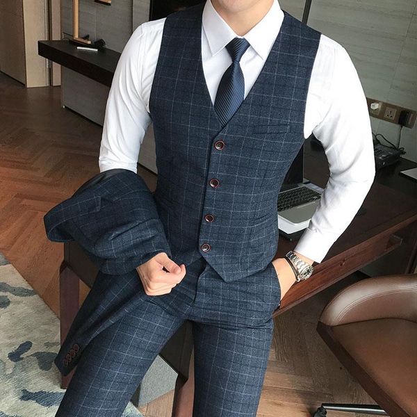 

жилет + брюки) 2piece мужская мода плед формальное groom свадебное платье костюм жилет и брюки / мужчины плед деловой костюм брюки, White;black