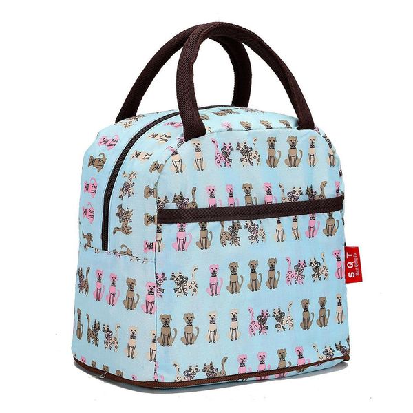 

fashion zipper lunch bag picnic box for women tote handbag pattern puppy, Blue;pink