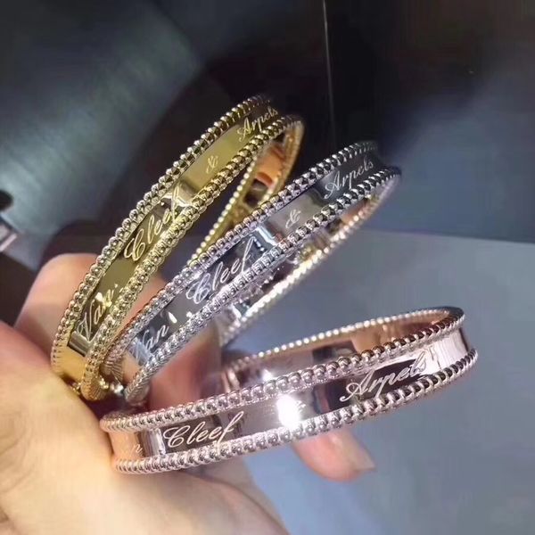 

Famou perlÃ©e ignature 925 terling ilver with cript logo ro e white yellow gold cuff bangle for women jewelry