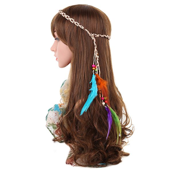 

headband feather headband women girls stretchy braided leaf bead hair tassels