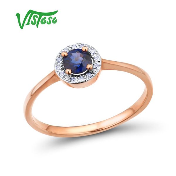 

vistoso gold rings for women pure 14k 585 rose gold ring sparkling diamond round blue sapphire luxury wedding band fine jewelry, Golden;silver