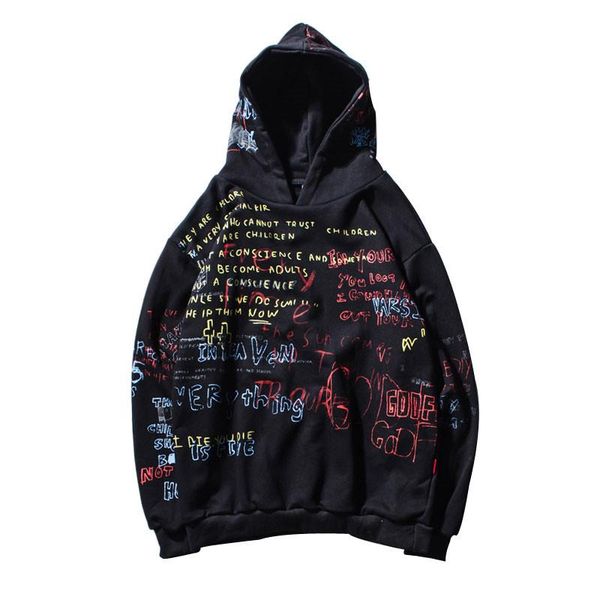 

хип-хоп граффити толстовки мужские осенние повседневный пуловер потеет hoodie мужской моды скейтборды фуфайки размер m-2xl, Black