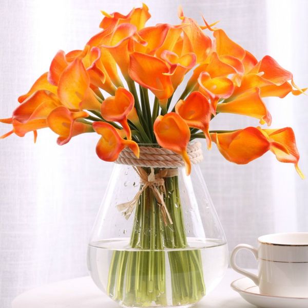 

8pcs 24cm artificial decoration flower real touch pu mini calla lily bouquet wedding party home table christmas decor 5 colours