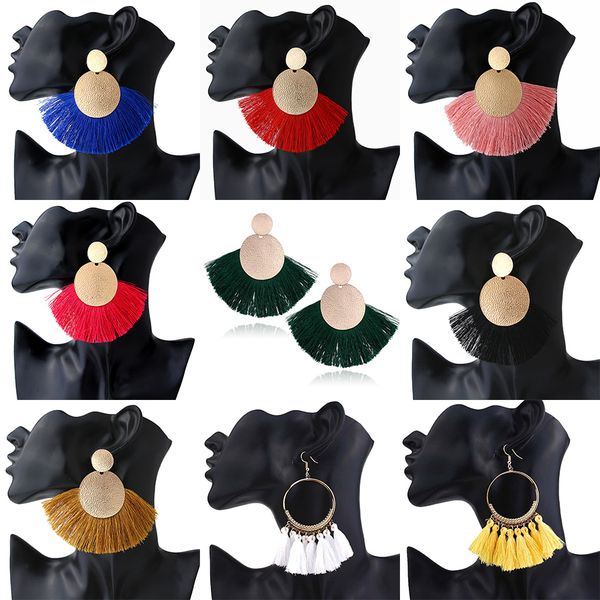 

lats big tassel drop earrings for women fashion statement bohemian handmade brincos fringe earring za 2019 pendientes jewelry, Silver