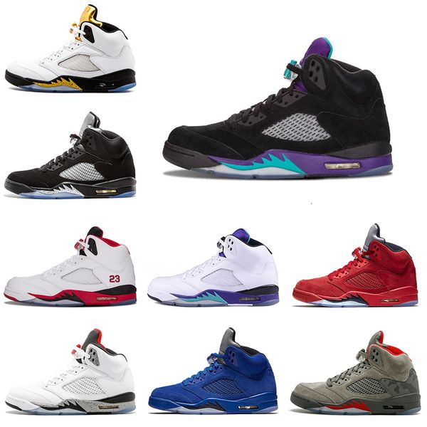 

new 5s mens basketball shoes black grape blue suede fire red flight suit men trainers sneaker 5 sports shoe size 8-13
