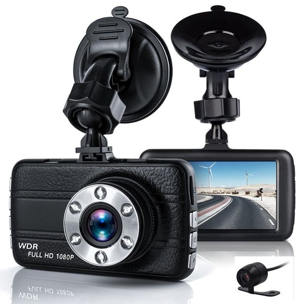 

dual car camera dvr 1080p car recorder 3 inch 150 degree 6 led dashcam two lens dash cam dvrs night vision auto video dashcam