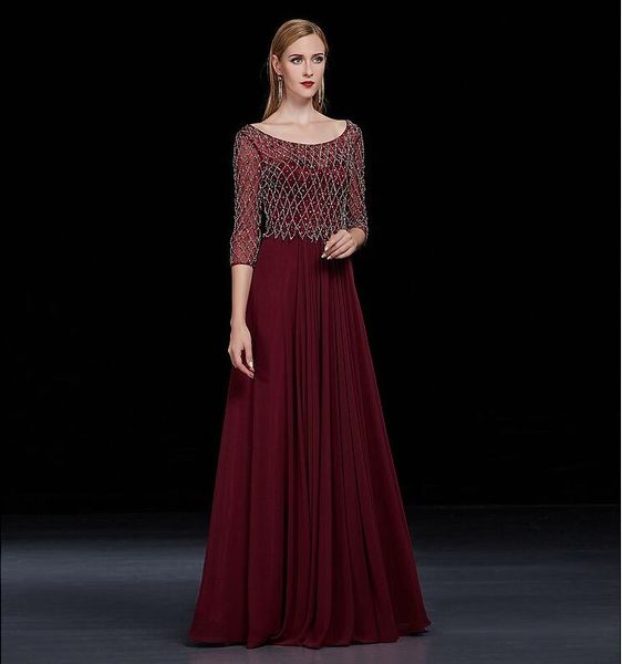 

high-quality formal evening dresses autumn and winter wine red word shoulder long sleeves beaded party ballroom dance dresses, Black;red