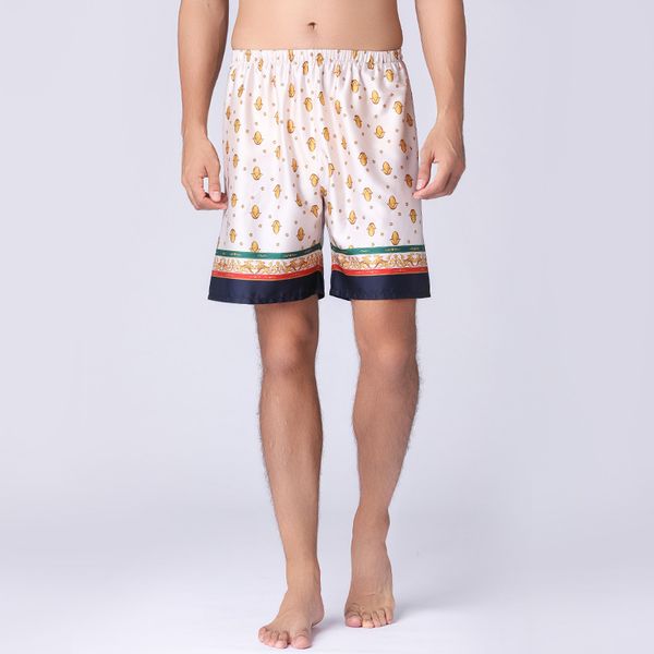 

sik short summer man pajamas pants floral print pajamas shorts satin silky sleepwear mens goods for home and comfort cool soft, Black;brown