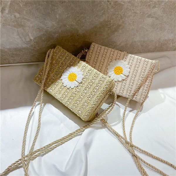 

women bohemian shoulder bag box paper rope beach bag summer mini vintage handmade flower crossbody straw rattan small