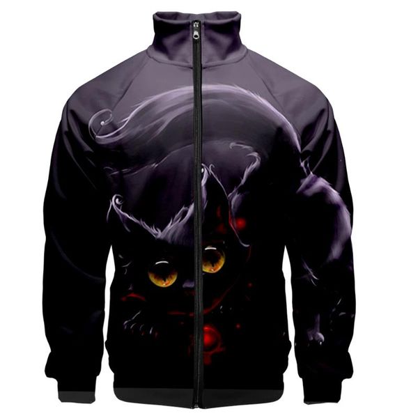 

wamni starry weird cat flower personalized fabric casual wild street wear unique fashion zipper stand collar coat, Black