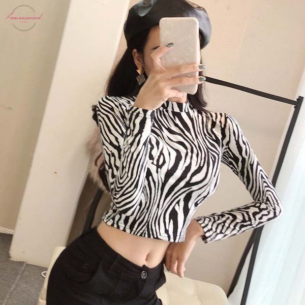 

2019 новая мода sexy high street дамы zebra leopard животных печати рубашки женщин водолазка с длинным рукавом stretch женщины лучшие, White