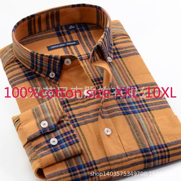 

new arrival 100%pure cotton super large loose men thickened autumn dress shirts flannel plaid plus size xxl-10xl, White;black
