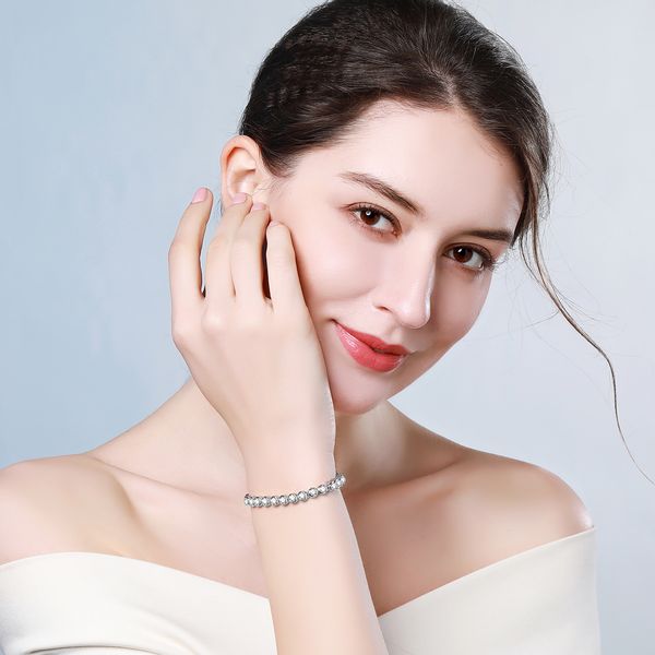 

classic zircon bracelet,925 silver plated bracelet,5mm beads tennis bracelet [18cm/7inch] christmas mother's day valentines gift, Golden;silver